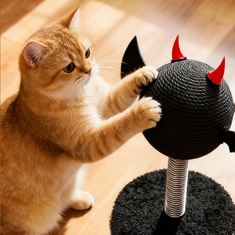 Contemporary Creative Cartoon Devil Bat Hemp Rope Spring-Mounted Cat Scratcher 1-Scratching Post For Living Room Cuvalon