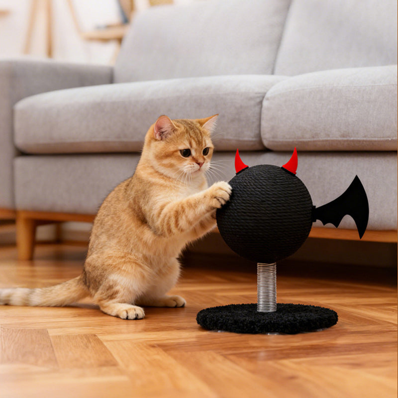 Contemporary Creative Cartoon Devil Bat Hemp Rope Spring-Mounted Cat Scratcher 1-Scratching Post For Living Room Cuvalon