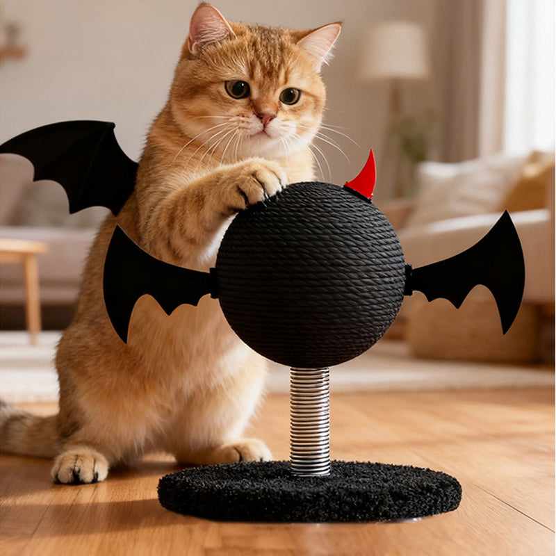 Contemporary Creative Cartoon Devil Bat Hemp Rope Spring-Mounted Cat Scratcher 1-Scratching Post For Living Room Cuvalon
