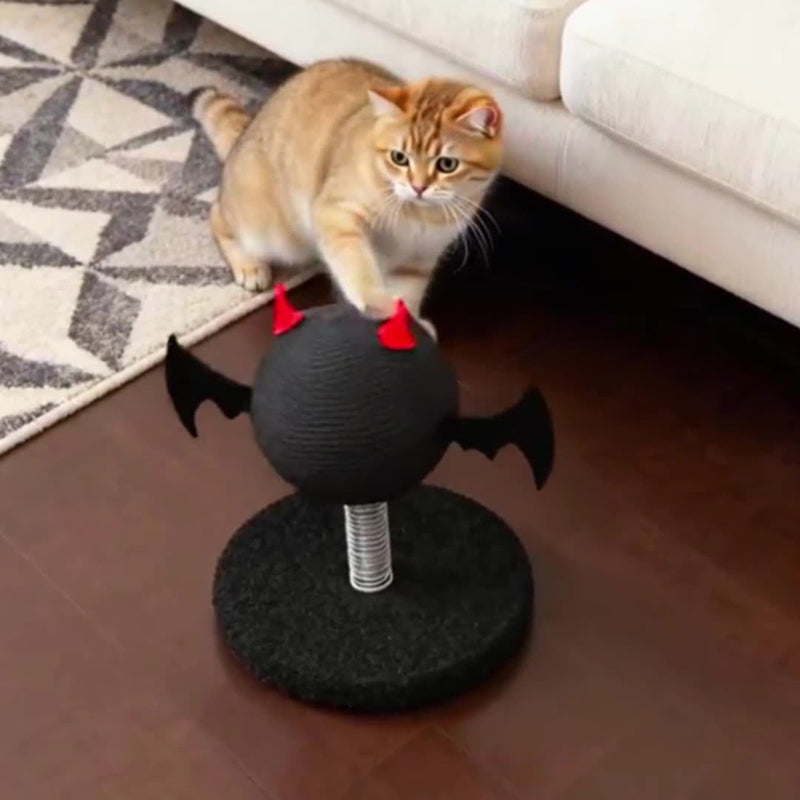 Contemporary Creative Cartoon Devil Bat Hemp Rope Spring-Mounted Cat Scratcher 1-Scratching Post For Living Room Cuvalon