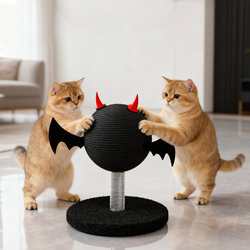 Contemporary Creative Cartoon Devil Bat Hemp Rope Spring-Mounted Cat Scratcher 1-Scratching Post For Living Room Cuvalon
