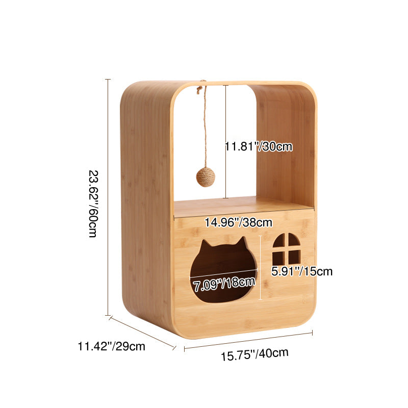 Modern Minimalist Rectangular Bamboo Multi-Functional Cat Bed 1-Hole For Living Room Cuvalon