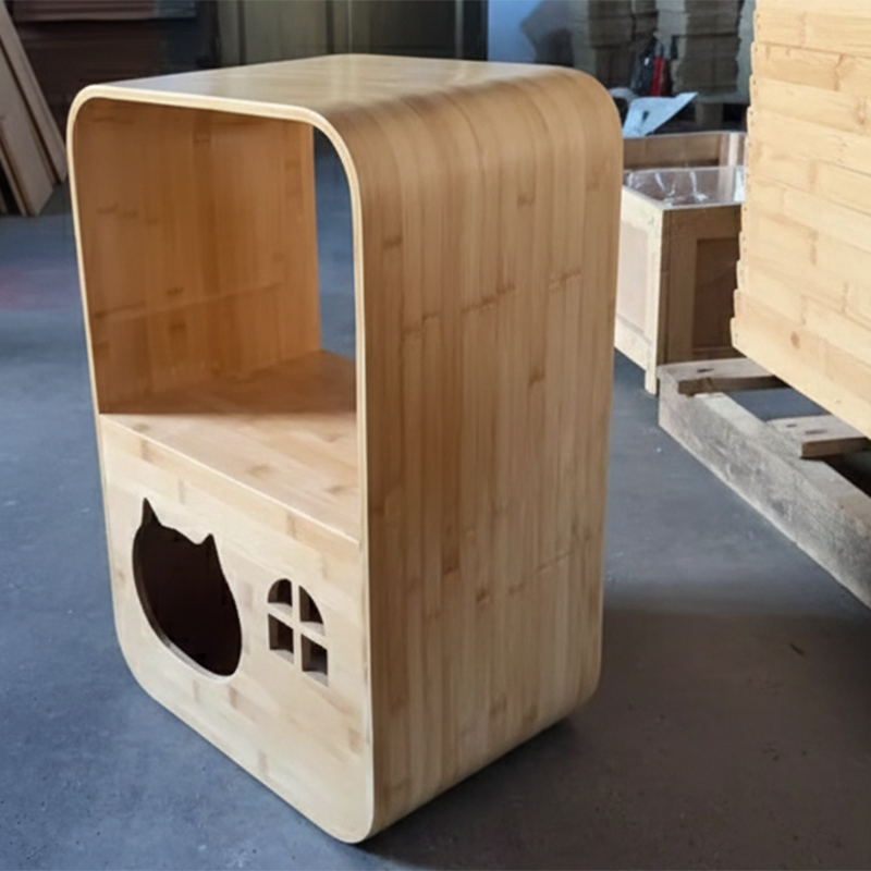 Modern Minimalist Rectangular Bamboo Multi-Functional Cat Bed 1-Hole For Living Room Cuvalon