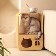 Modern Minimalist Rectangular Bamboo Multi-Functional Cat Bed 1-Hole For Living Room Cuvalon