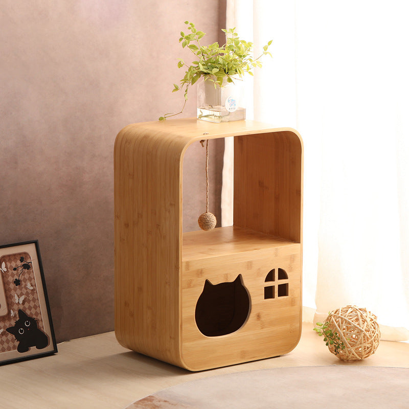 Modern Minimalist Rectangular Bamboo Multi-Functional Cat Bed 1-Hole For Living Room Cuvalon