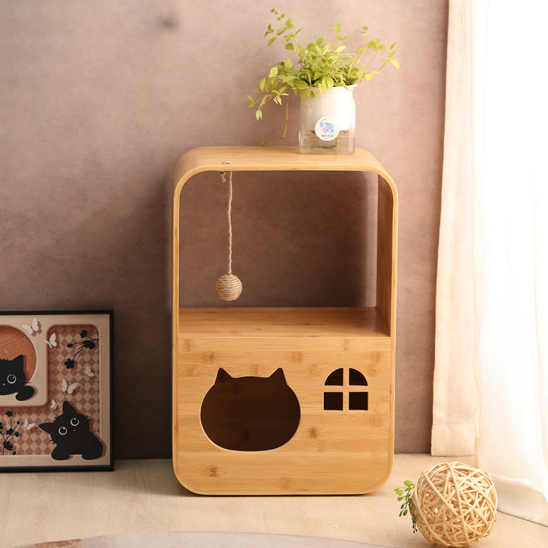 Modern Minimalist Rectangular Bamboo Multi-Functional Cat Bed 1-Hole For Living Room Cuvalon