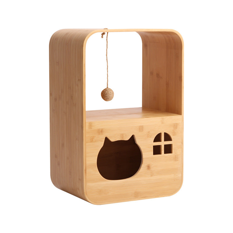 Modern Minimalist Rectangular Bamboo Multi-Functional Cat Bed 1-Hole For Living Room Cuvalon