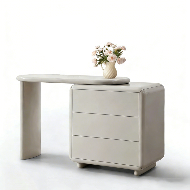 Scandinavian Extendable Makeup Vanity - High-Density MDF Solid Wood Particle Board 3-Drawer Vanity Table For Bedroom Cuvalon
