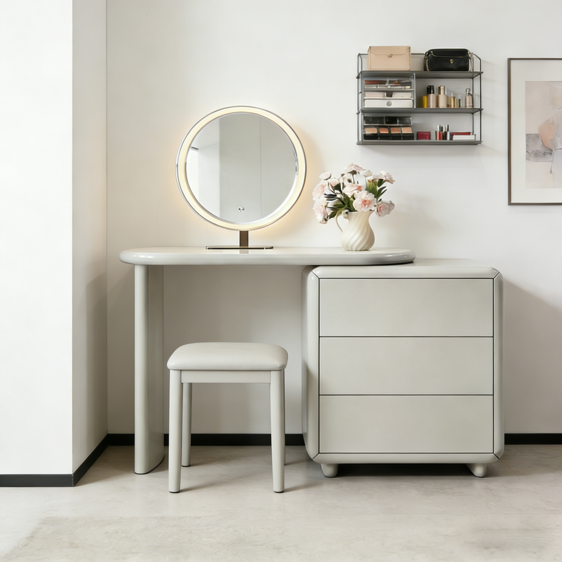 Scandinavian Extendable Makeup Vanity - High-Density MDF Solid Wood Particle Board 3-Drawer Vanity Table For Bedroom Cuvalon