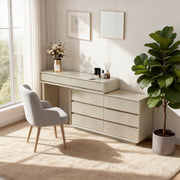 Space-Saving Extendable Dressing Table - MDF Countertop & Particle Board Drawers Makeup Vanity For Bedroom Cuvalon