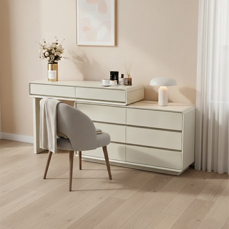 Space-Saving Extendable Dressing Table - MDF Countertop & Particle Board Drawers Makeup Vanity For Bedroom Cuvalon