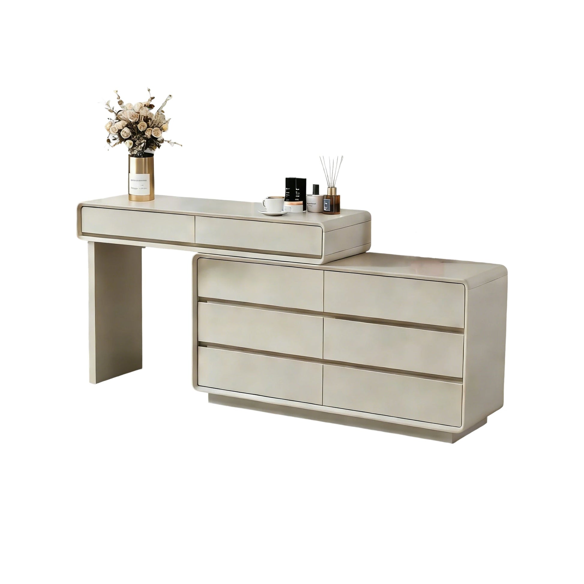 Space-Saving Extendable Dressing Table - MDF Countertop & Particle Board Drawers Makeup Vanity For Bedroom Cuvalon