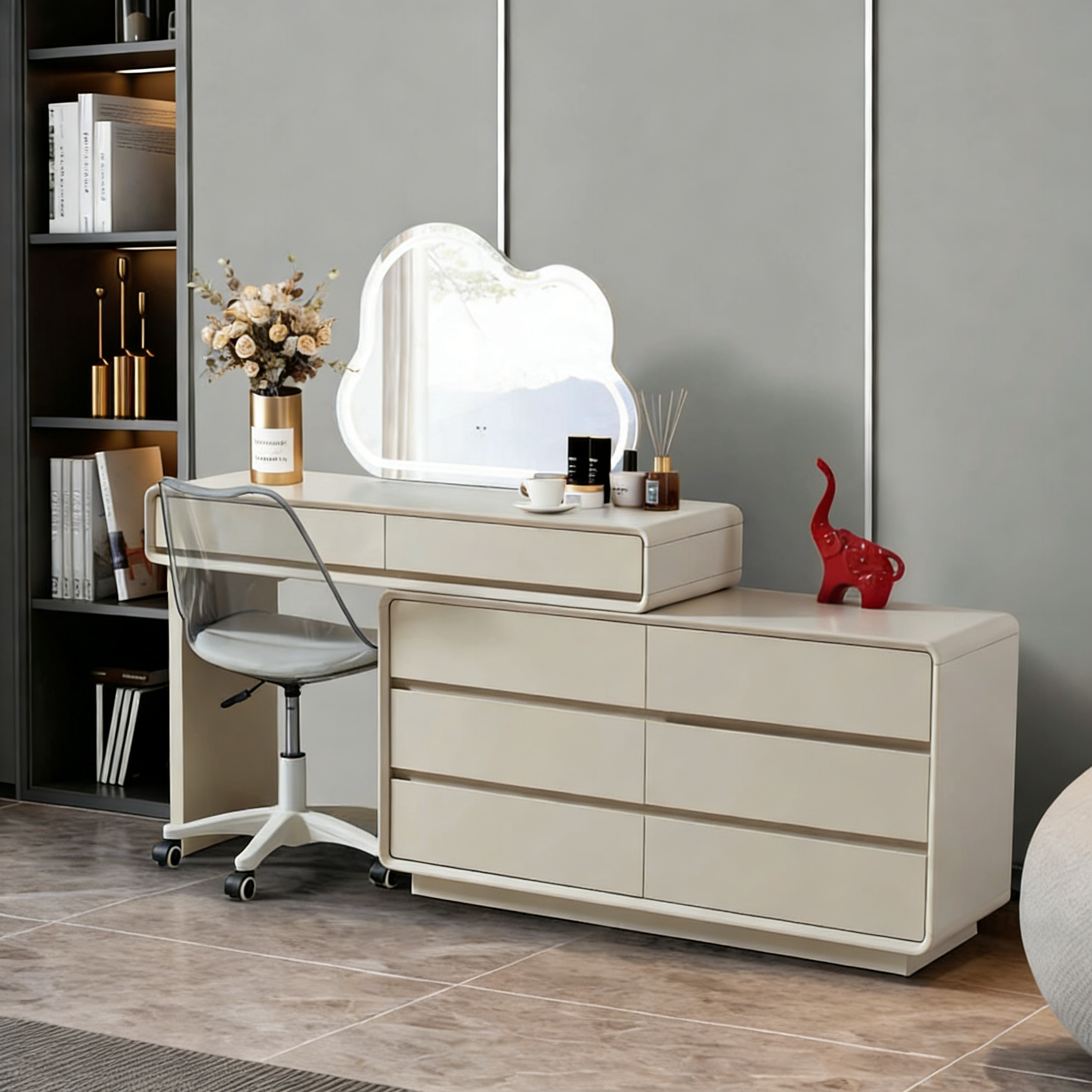 Space-Saving Extendable Dressing Table - MDF Countertop & Particle Board Drawers Makeup Vanity For Bedroom Cuvalon