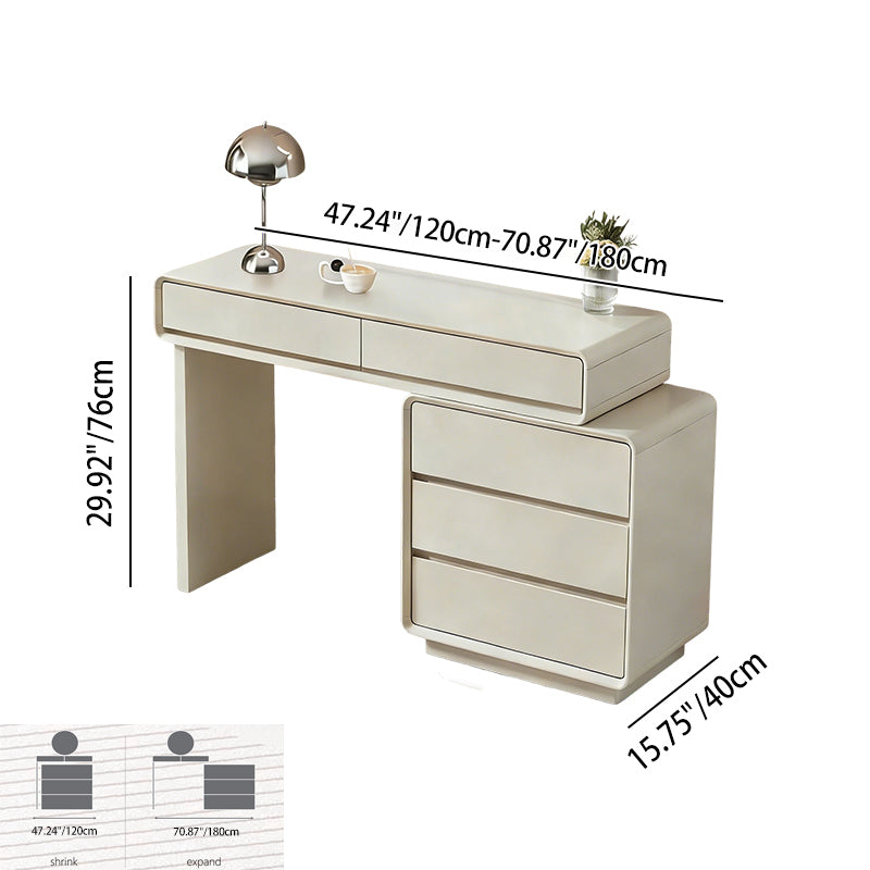 Contemporary Nordic Extendable Makeup Vanity - 5-Drawer High-Density MDF Particle Board Dressing Table For Bedroom Cuvalon
