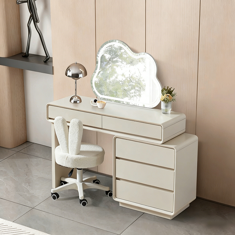 Contemporary Nordic Extendable Makeup Vanity - 5-Drawer High-Density MDF Particle Board Dressing Table For Bedroom Cuvalon