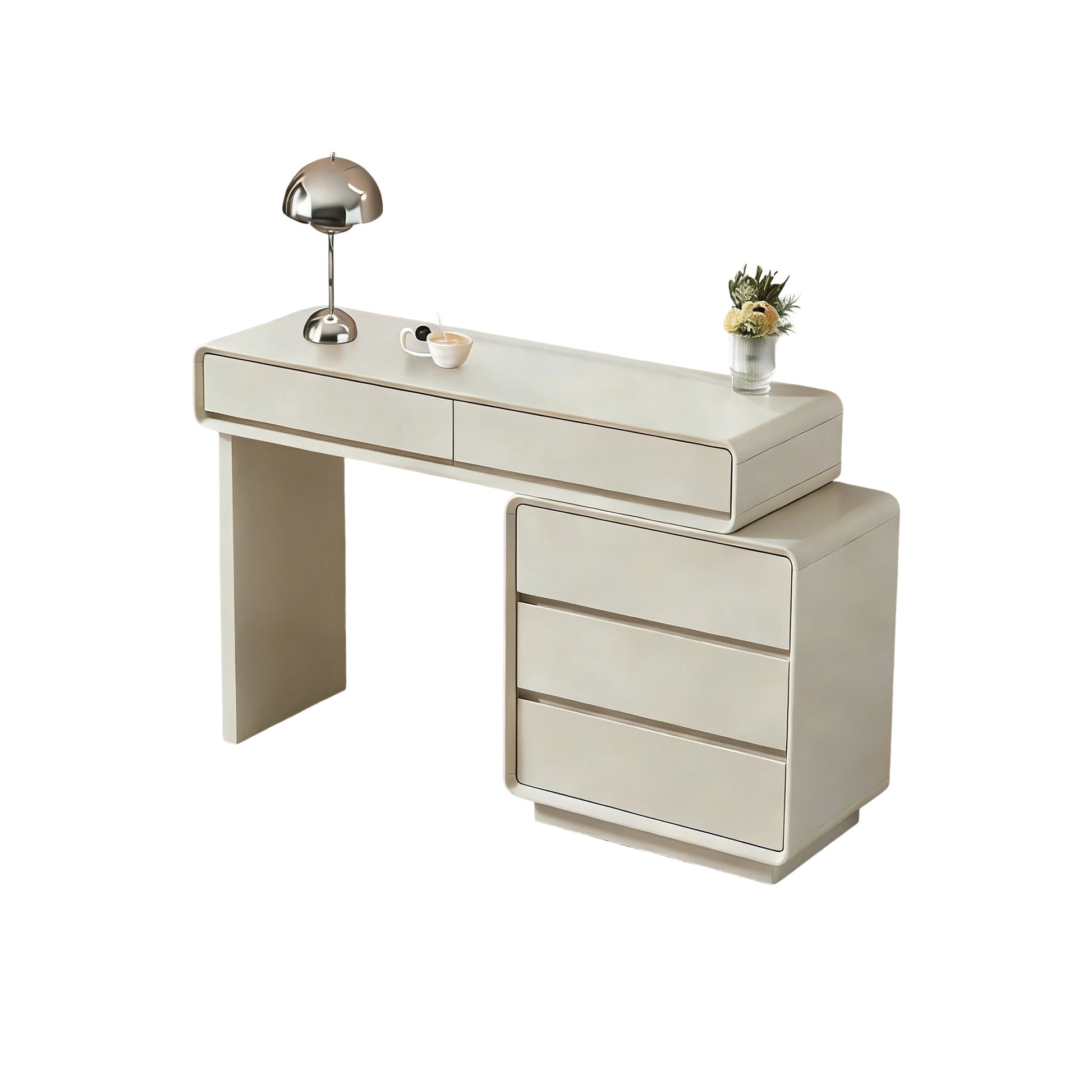 Contemporary Nordic Extendable Makeup Vanity - 5-Drawer High-Density MDF Particle Board Dressing Table For Bedroom Cuvalon