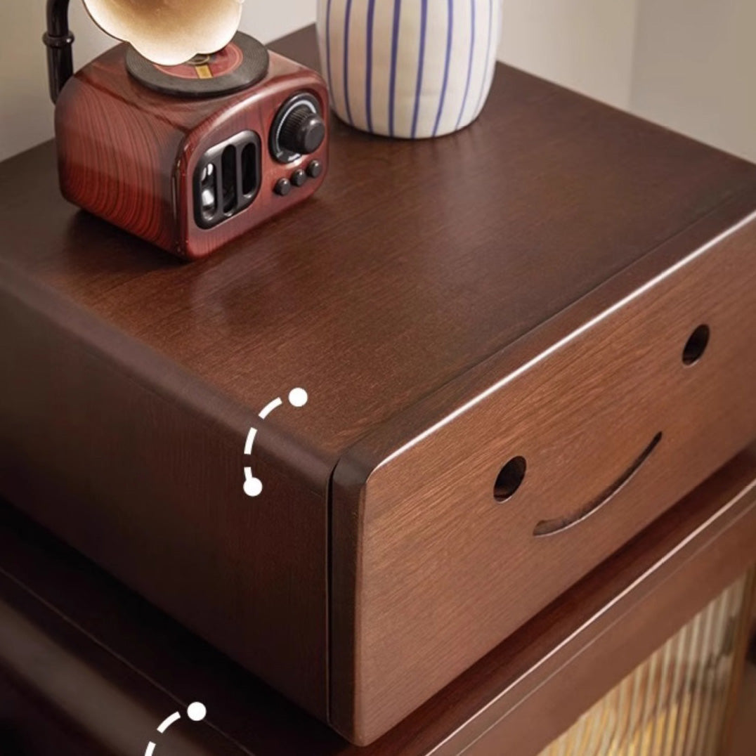 Contemporary Creative Solid Wood Glass Rounded Robot-Shaped Nightstand With 2 Storage For Bedroom & Living Room Cuvalon