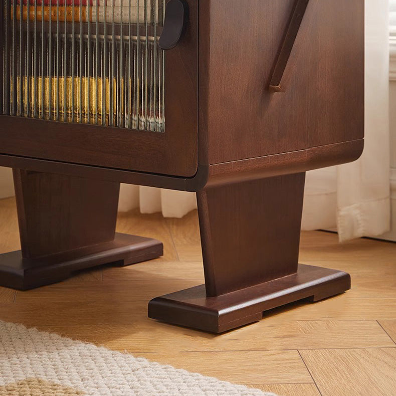 Contemporary Creative Solid Wood Glass Rounded Robot-Shaped Nightstand With 2 Storage For Bedroom & Living Room Cuvalon