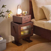 Contemporary Creative Solid Wood Glass Rounded Robot-Shaped Nightstand With 2 Storage For Bedroom & Living Room Cuvalon