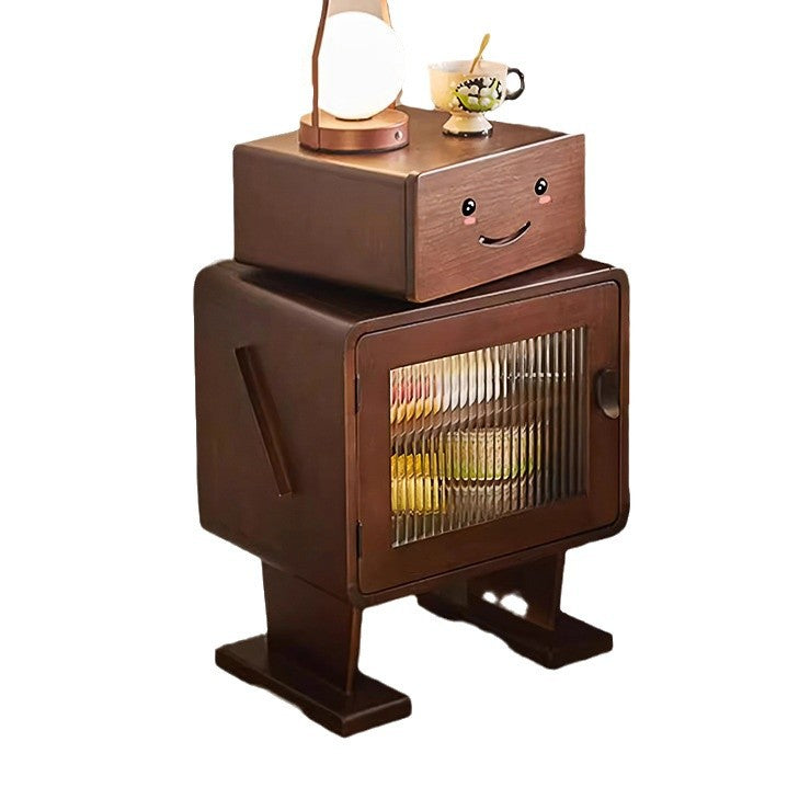 Contemporary Creative Solid Wood Glass Rounded Robot-Shaped Nightstand With 2 Storage For Bedroom & Living Room Cuvalon