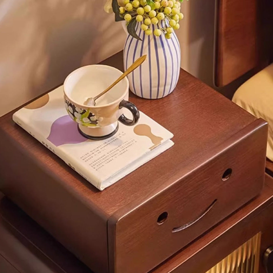 Contemporary Creative Solid Wood Glass Rounded Robot-Shaped Nightstand With 2 Storage For Bedroom & Living Room Cuvalon