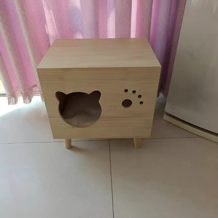 Modern Minimalist Solid Wood Cylinder Square Cat Bed 1 Storage For Bedroom Cuvalon