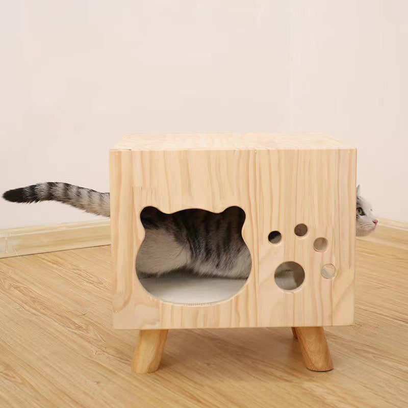 Modern Minimalist Solid Wood Cylinder Square Cat Bed 1 Storage For Bedroom Cuvalon