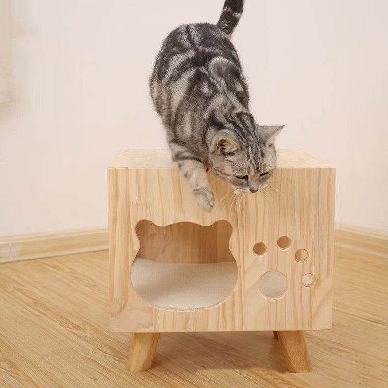 Modern Minimalist Solid Wood Cylinder Square Cat Bed 1 Storage For Bedroom Cuvalon