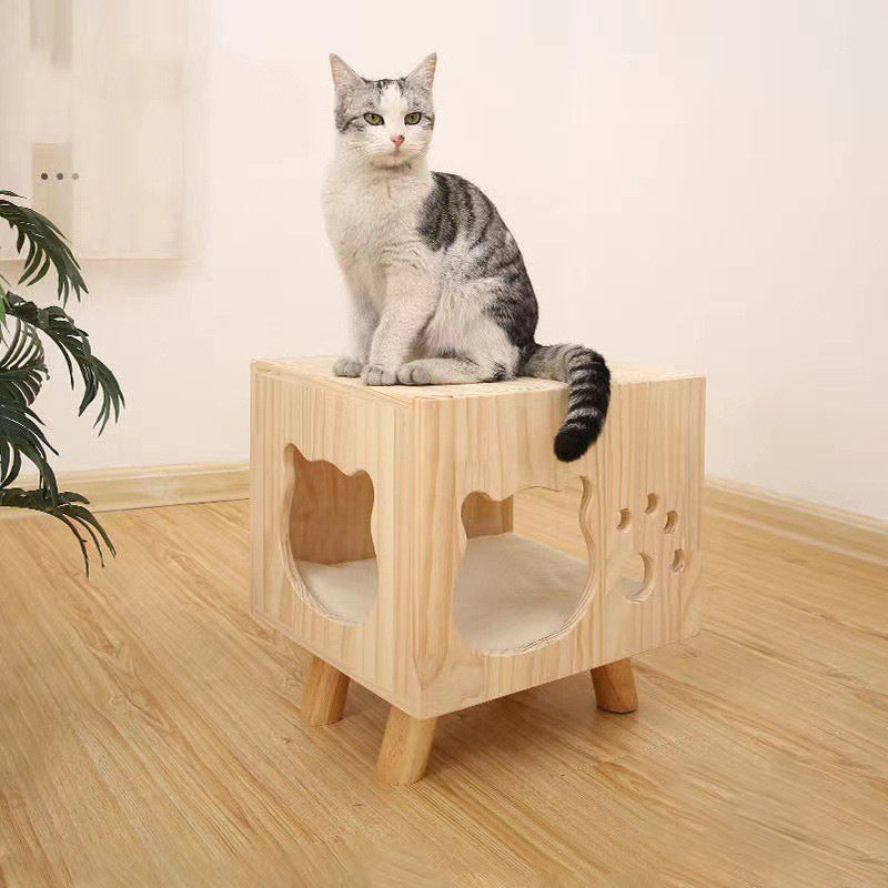 Modern Minimalist Solid Wood Cylinder Square Cat Bed 1 Storage For Bedroom Cuvalon