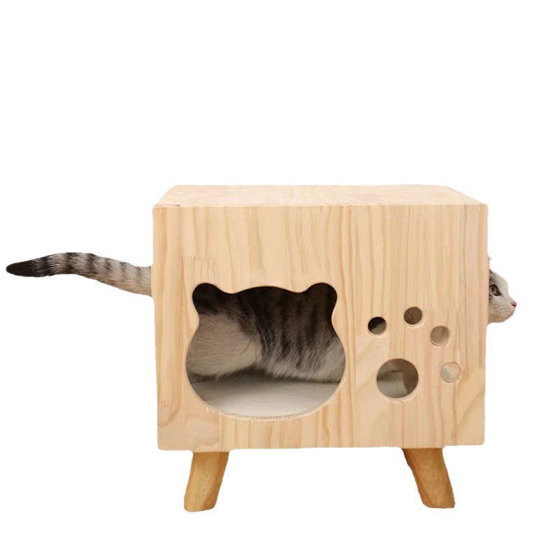 Modern Minimalist Solid Wood Cylinder Square Cat Bed 1 Storage For Bedroom Cuvalon