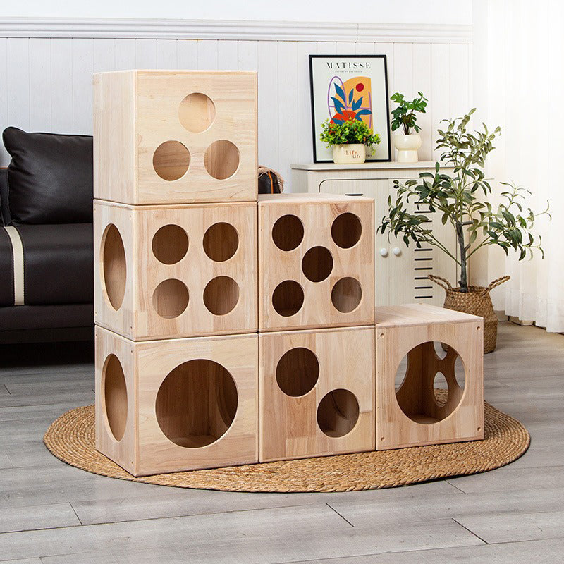 Traditional Chinese Rubberwood Square Round Cat Bed 1 Storage For Bedroom Cuvalon