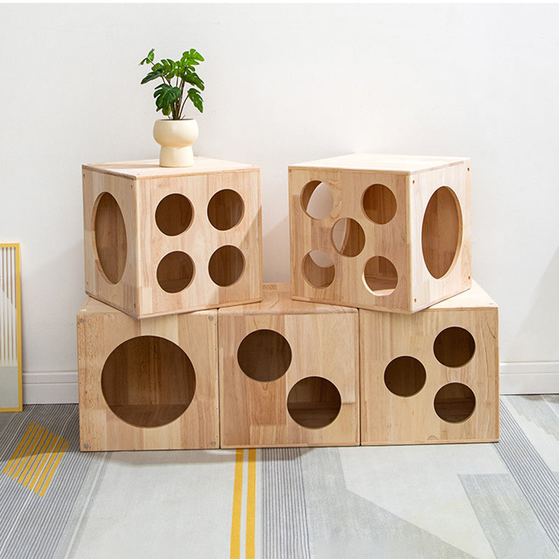 Traditional Chinese Rubberwood Square Round Cat Bed 1 Storage For Bedroom Cuvalon