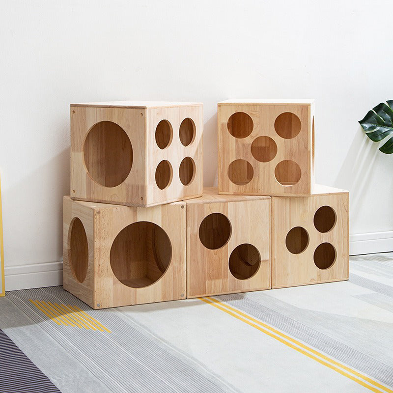 Traditional Chinese Rubberwood Square Round Cat Bed 1 Storage For Bedroom Cuvalon