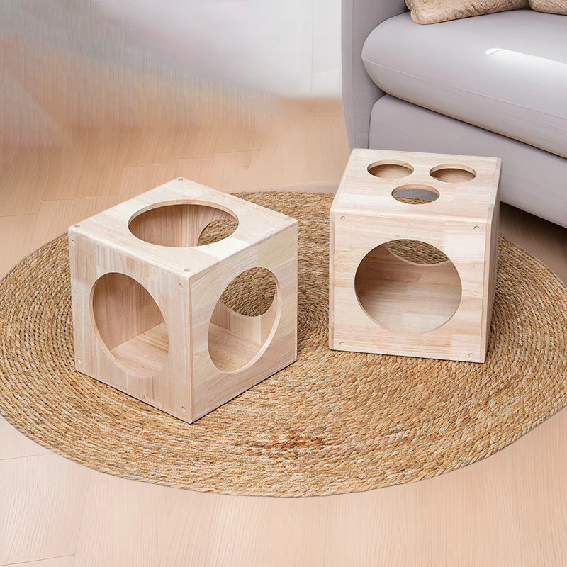 Traditional Chinese Rubberwood Square Round Cat Bed 1 Storage For Bedroom Cuvalon
