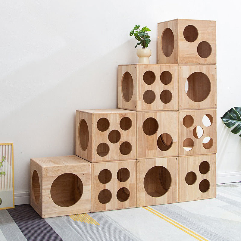 Traditional Chinese Rubberwood Square Round Cat Bed 1 Storage For Bedroom Cuvalon