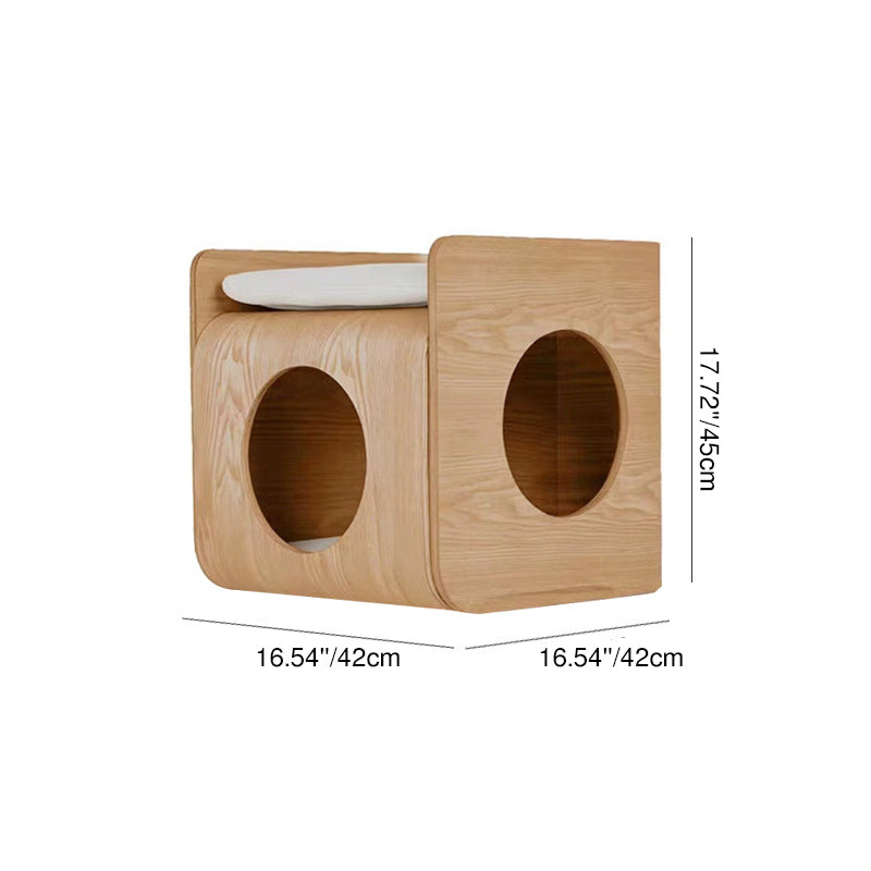 Traditional Chinese Oak Multi-Layer Board Rounded Square Cat Bed 1/2 Storage For Bedroom Cuvalon
