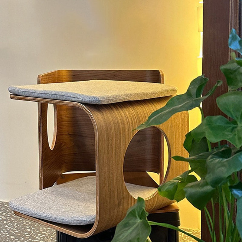 Traditional Chinese Oak Multi-Layer Board Rounded Square Cat Bed 1/2 Storage For Bedroom Cuvalon