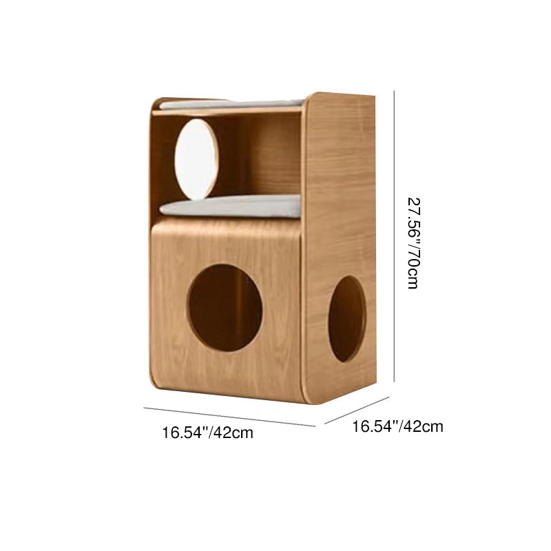 Traditional Chinese Oak Multi-Layer Board Rounded Square Cat Bed 1/2 Storage For Bedroom Cuvalon