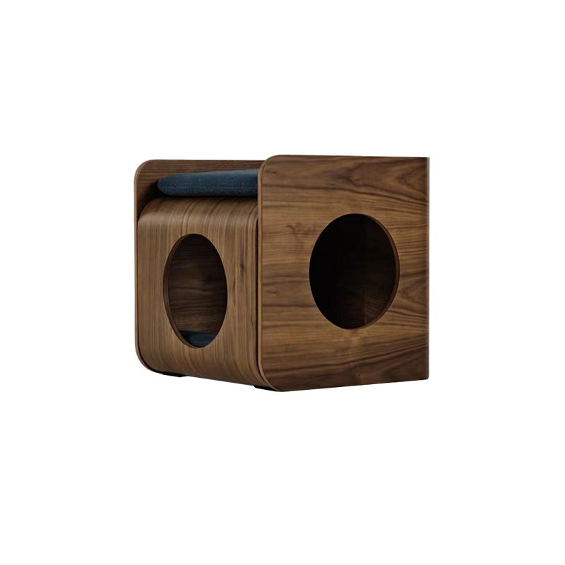 Traditional Chinese Oak Multi-Layer Board Rounded Square Cat Bed 1/2 Storage For Bedroom Cuvalon