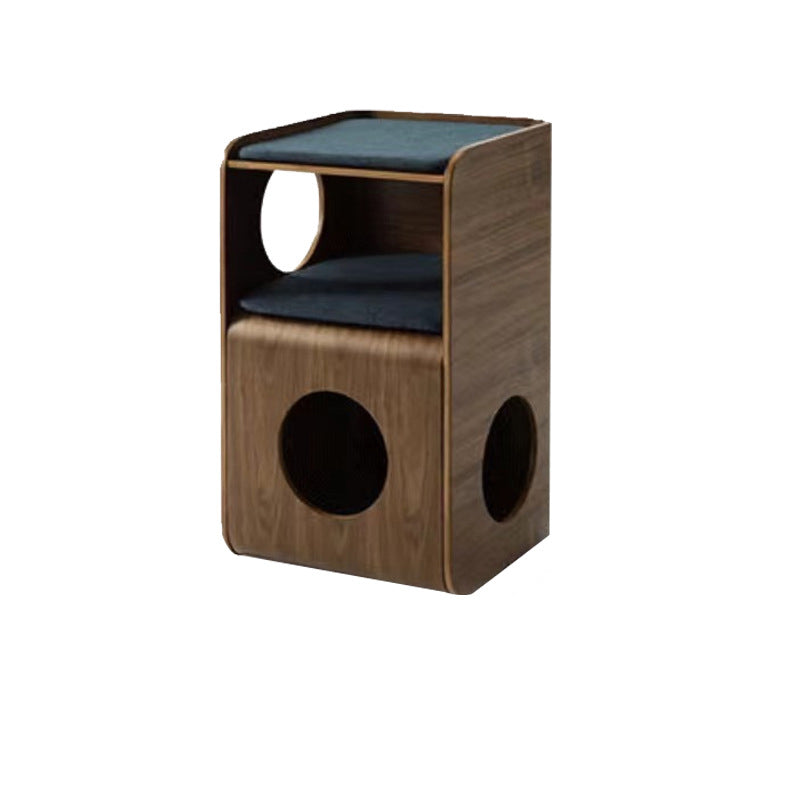 Traditional Chinese Oak Multi-Layer Board Rounded Square Cat Bed 1/2 Storage For Bedroom Cuvalon