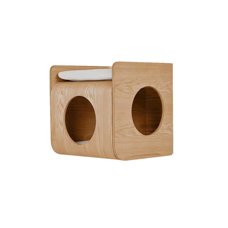 Traditional Chinese Oak Multi-Layer Board Rounded Square Cat Bed 1/2 Storage For Bedroom Cuvalon