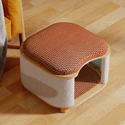 Traditional Chinese Solid Wood Rattan Mat Curved Square Cat House 2-Tier For Bedroom Cuvalon