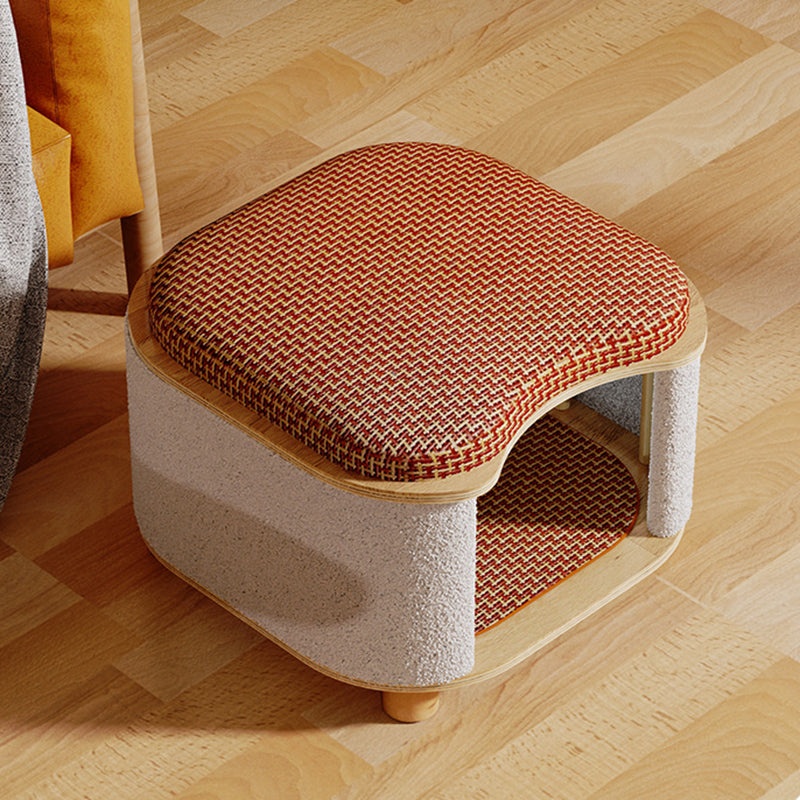 Traditional Chinese Solid Wood Rattan Mat Curved Square Cat House 2-Tier For Bedroom Cuvalon