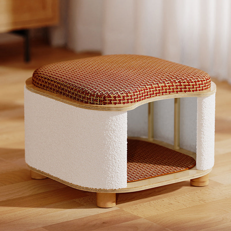 Traditional Chinese Solid Wood Rattan Mat Curved Square Cat House 2-Tier For Bedroom Cuvalon