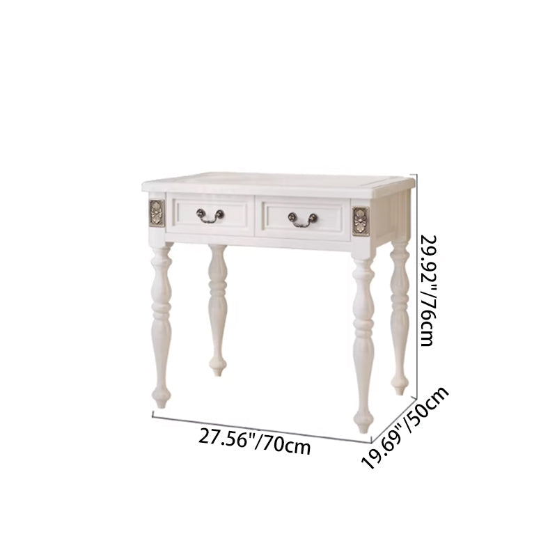 Modern Minimalist Solid Wood Rectangular Cylindrical Leg Makeup Vanity With 2 Drawers For Bedroom Cuvalon