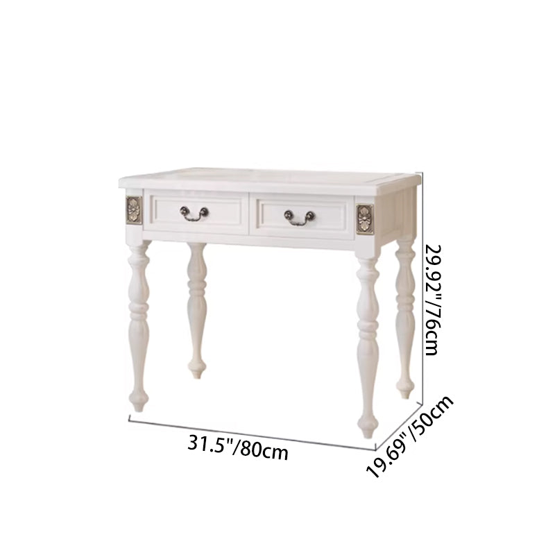 Modern Minimalist Solid Wood Rectangular Cylindrical Leg Makeup Vanity With 2 Drawers For Bedroom Cuvalon
