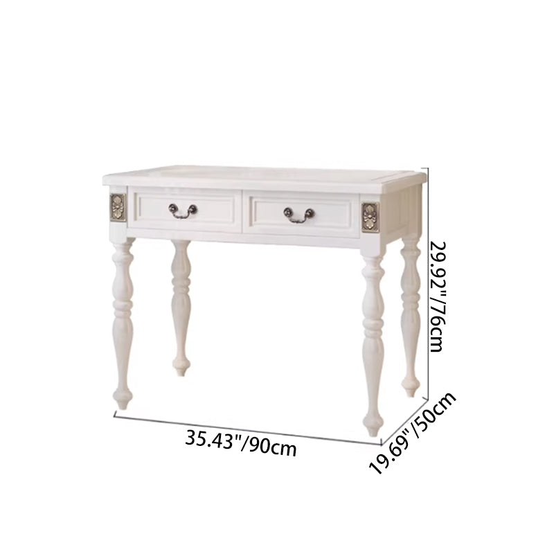Modern Minimalist Solid Wood Rectangular Cylindrical Leg Makeup Vanity With 2 Drawers For Bedroom Cuvalon
