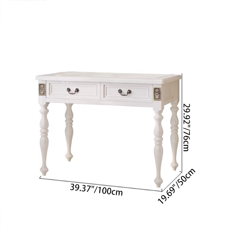 Modern Minimalist Solid Wood Rectangular Cylindrical Leg Makeup Vanity With 2 Drawers For Bedroom Cuvalon