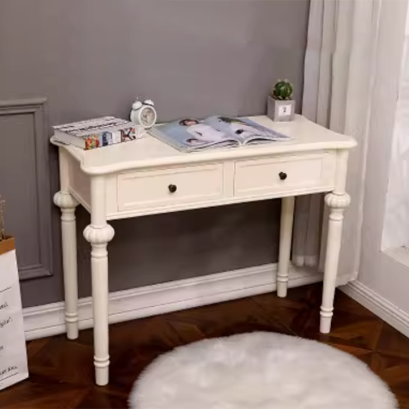 Modern Minimalist Engineered Wood Pine Rectangular Round Makeup Vanity With 2 Drawers For Bedroom Cuvalon