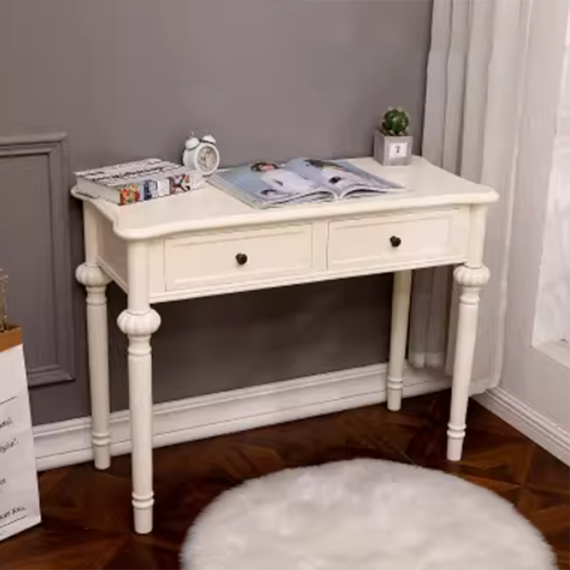Modern Minimalist Engineered Wood Pine Rectangular Round Makeup Vanity With 2 Drawers For Bedroom Cuvalon